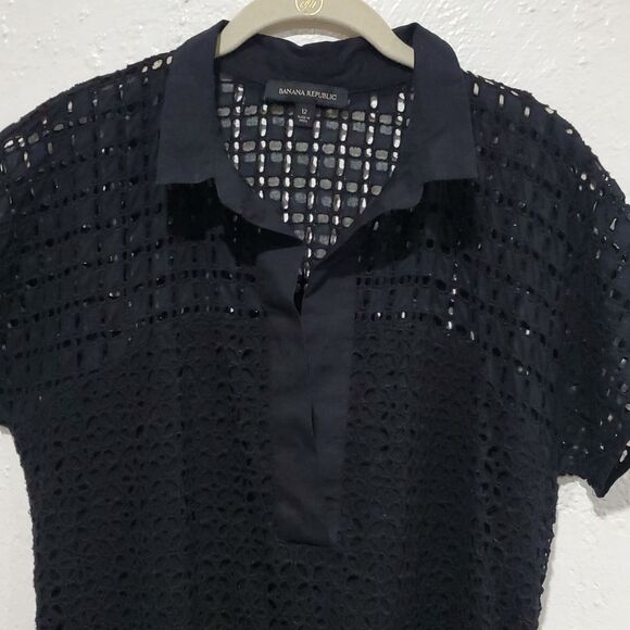 Banana Republic Lace Shirtdress with Belt in Black Size 12 - Picture 8 of 14